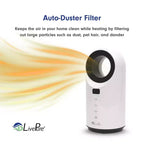 Chauffage céramique à turbine Vortex Auto-Duster LivePure LP2200, 1500 W, télécommande, minuterie de 12 heures, thermostat numérique, oscillation à 60°