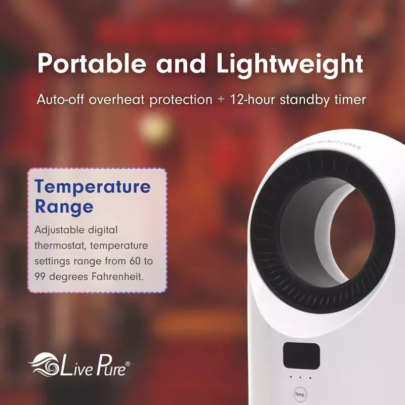 Chauffage céramique à turbine Vortex Auto-Duster LivePure LP2200, 1500 W, télécommande, minuterie de 12 heures, thermostat numérique, oscillation à 60°
