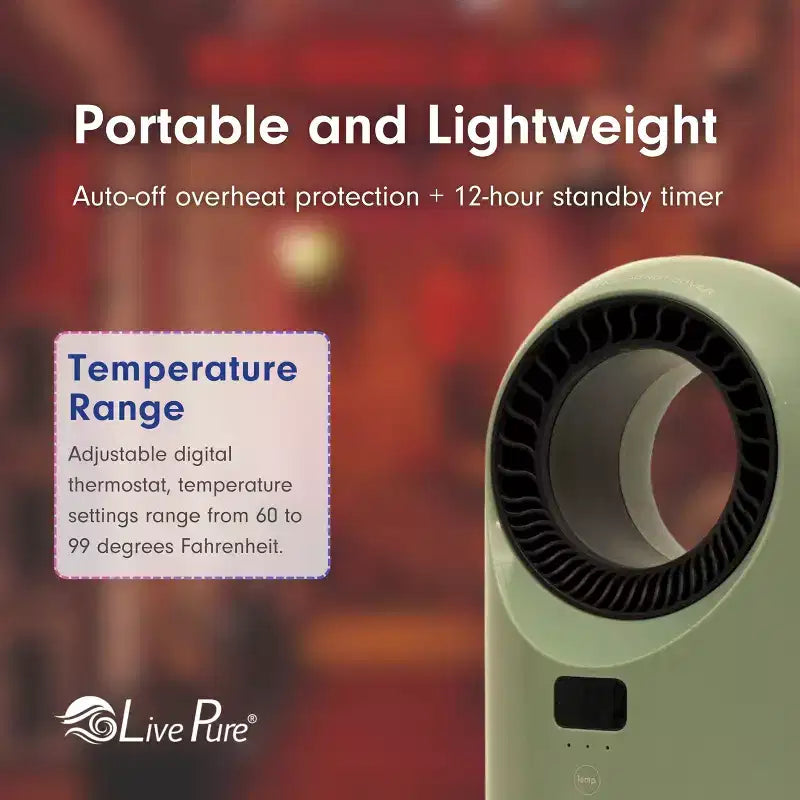 Chauffage céramique à turbine Vortex Auto-Duster LivePure LP2200, 1500 W, télécommande, minuterie de 12 heures, thermostat numérique, oscillation à 60°
