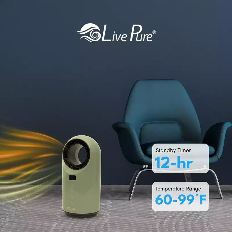 Chauffage céramique à turbine Vortex Auto-Duster LivePure LP2200, 1500 W, télécommande, minuterie de 12 heures, thermostat numérique, oscillation à 60°