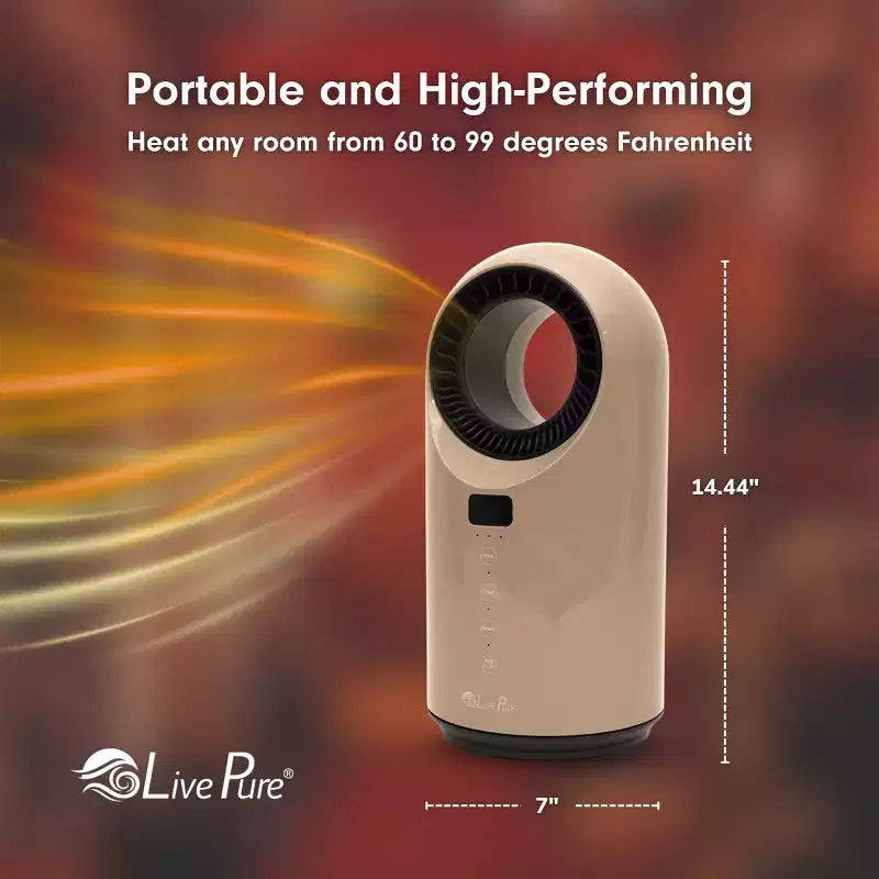 Chauffage céramique à turbine Vortex Auto-Duster LivePure LP2200, 1500 W, télécommande, minuterie de 12 heures, thermostat numérique, oscillation à 60°