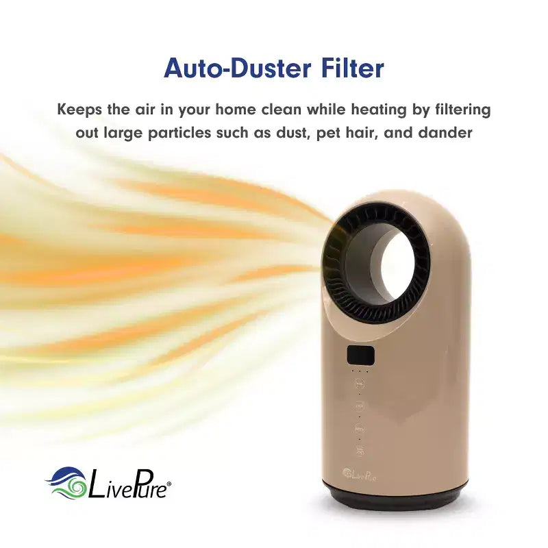 Chauffage céramique à turbine Vortex Auto-Duster LivePure LP2200, 1500 W, télécommande, minuterie de 12 heures, thermostat numérique, oscillation à 60°