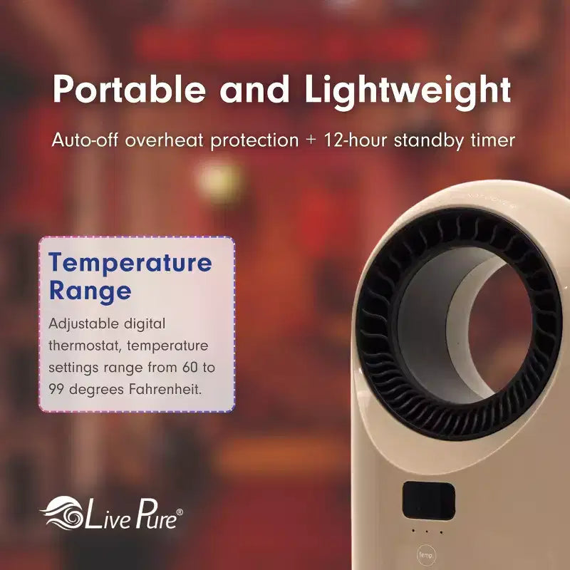 Chauffage céramique à turbine Vortex Auto-Duster LivePure LP2200, 1500 W, télécommande, minuterie de 12 heures, thermostat numérique, oscillation à 60°