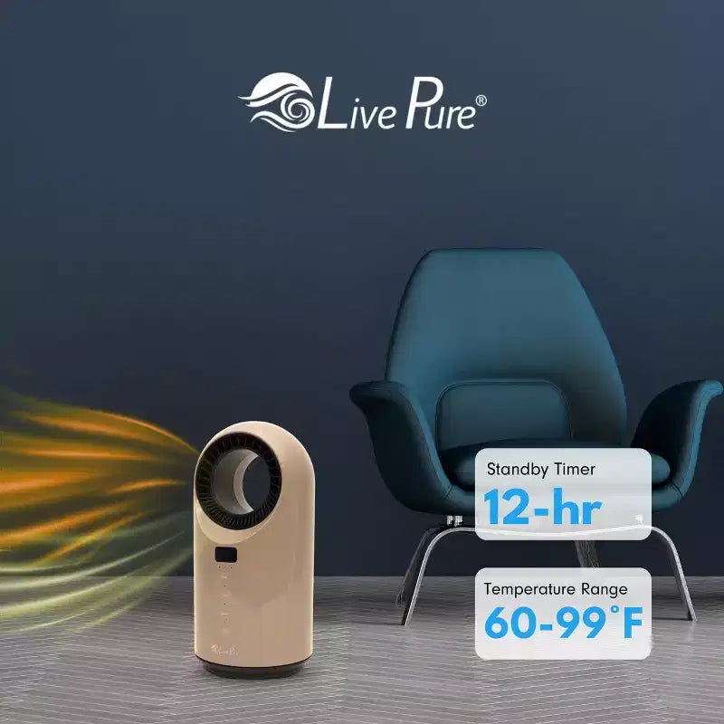 Chauffage céramique à turbine Vortex Auto-Duster LivePure LP2200, 1500 W, télécommande, minuterie de 12 heures, thermostat numérique, oscillation à 60°