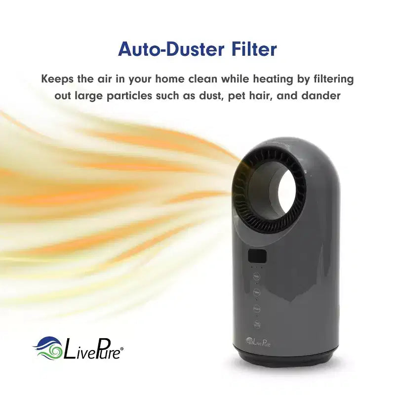 Chauffage céramique à turbine Vortex Auto-Duster LivePure LP2200, 1500 W, télécommande, minuterie de 12 heures, thermostat numérique, oscillation à 60°