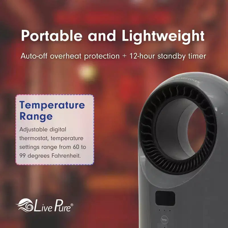 Chauffage céramique à turbine Vortex Auto-Duster LivePure LP2200, 1500 W, télécommande, minuterie de 12 heures, thermostat numérique, oscillation à 60°