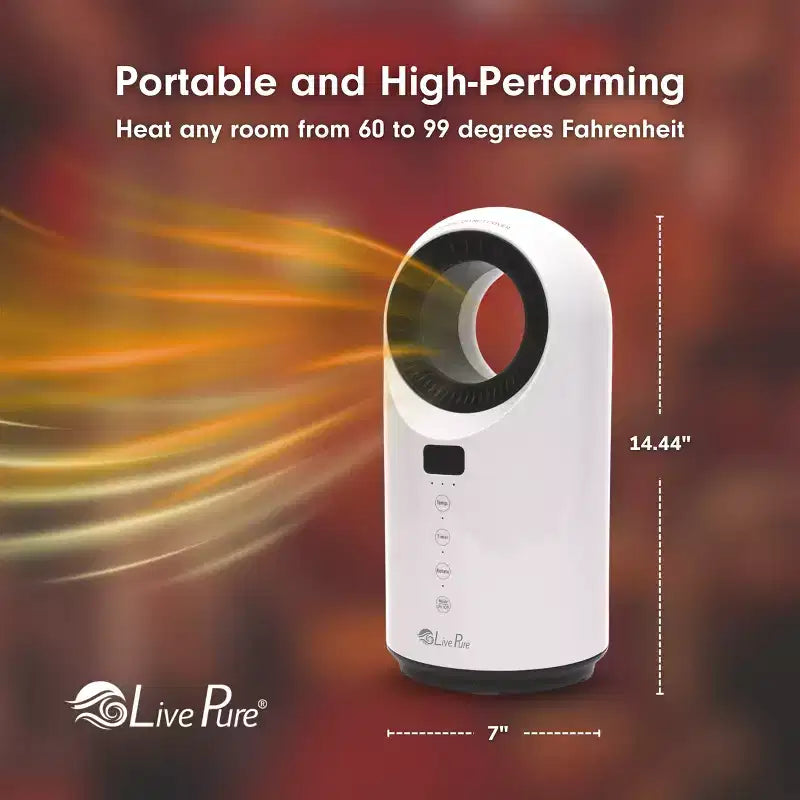 Chauffage céramique à turbine Vortex Auto-Duster LivePure LP2200, 1500 W, télécommande, minuterie de 12 heures, thermostat numérique, oscillation à 60°