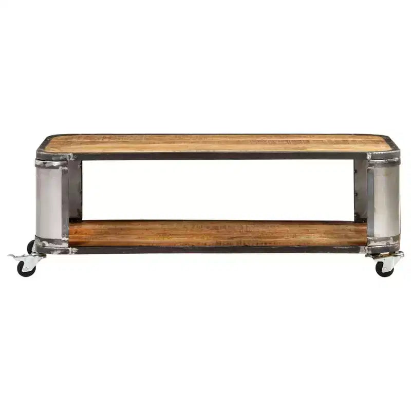 vidaXL Table Basse Table d'Appoint avec 4 Roulettes Bois Massif de Manguier 100 cm