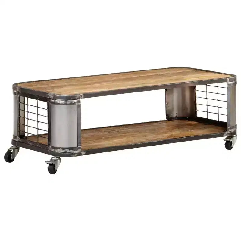 vidaXL Table Basse Table d'Appoint avec 4 Roulettes Bois Massif de Manguier 100 cm