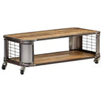 vidaXL Table Basse Table d'Appoint avec 4 Roulettes Bois Massif de Manguier 100 cm