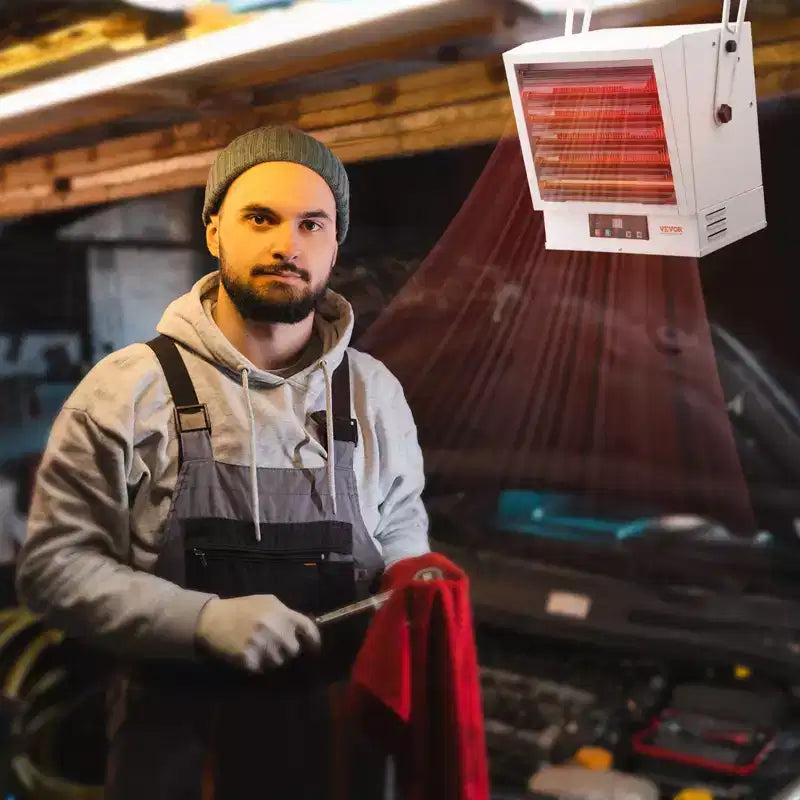 Chauffage de garage électrique VEVOR, radiateur d'atelier à air pulsé mural/plafonnier numérique de 10 000 watts, avec télécommande, radiateur câblé avec minuterie de 9 heures, blanc