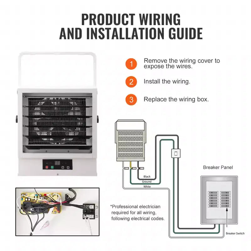 Chauffage de garage électrique VEVOR, radiateur d'atelier à air pulsé mural/plafonnier numérique de 10 000 watts, avec télécommande, radiateur câblé avec minuterie de 9 heures, blanc
