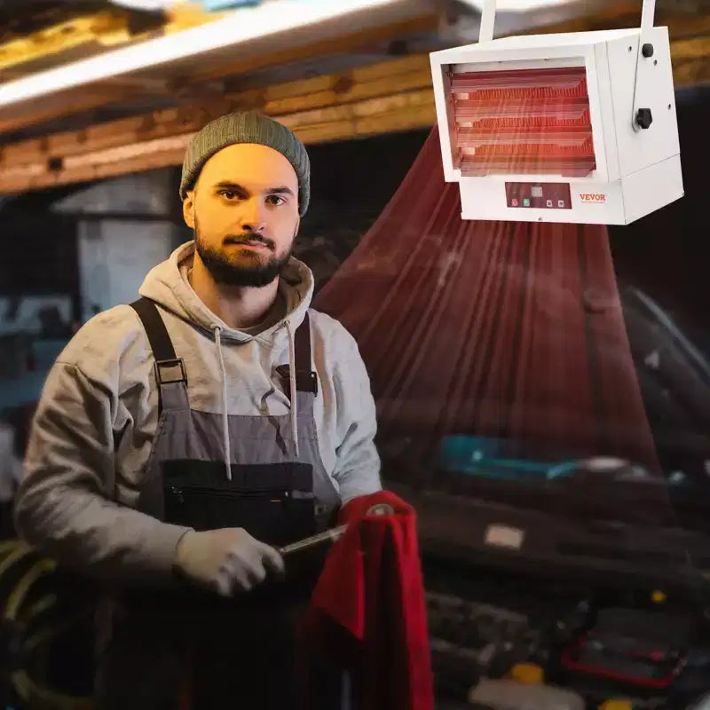 Chauffage de garage électrique VEVOR, radiateur d'atelier mural/plafonnier à ventilateur numérique de 5000 watts, avec télécommande, chauffage câblé avec minuterie de 9 heures, blanc