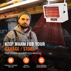 Chauffage de garage électrique VEVOR, radiateur d'atelier mural/plafonnier à ventilateur numérique de 5000 watts, avec télécommande, chauffage câblé avec minuterie de 9 heures, blanc