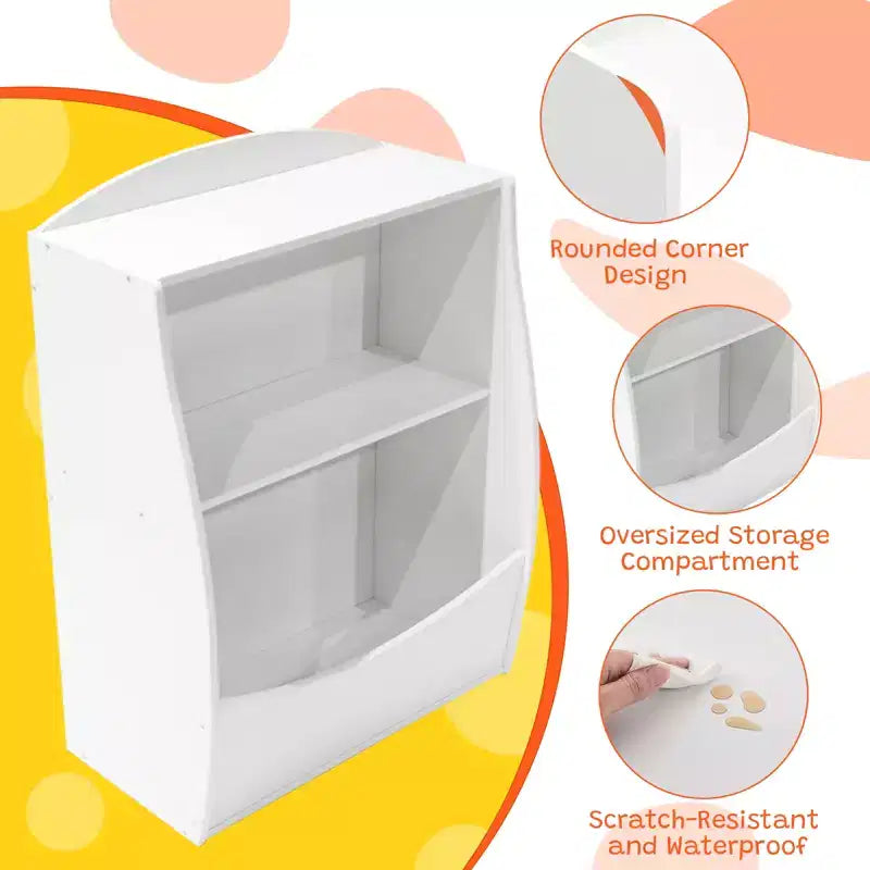 Étagère à livres pour enfants à 2 niveaux et rangement de livres, étagère à livres pour tout-petits, étagère et organisateur de livres avec bacs de rangement pour chambre de bébé, salle de jeux, salle de classe, bibliothèque, chambre à coucher