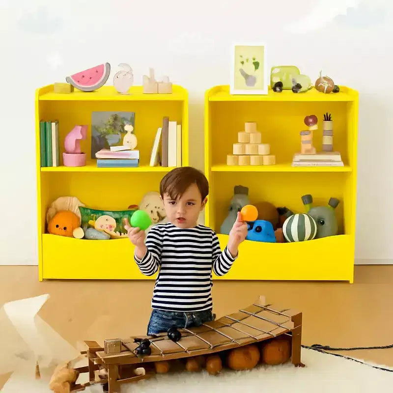 Étagère à livres pour enfants à 2 niveaux et rangement de livres, étagère à livres pour tout-petits, étagère et organisateur de livres avec bacs de rangement pour chambre de bébé, salle de jeux, salle de classe, bibliothèque, chambre à coucher