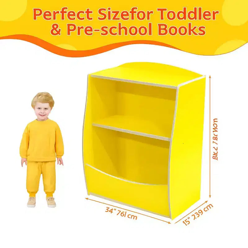 Étagère à livres pour enfants à 2 niveaux et rangement de livres, étagère à livres pour tout-petits, étagère et organisateur de livres avec bacs de rangement pour chambre de bébé, salle de jeux, salle de classe, bibliothèque, chambre à coucher