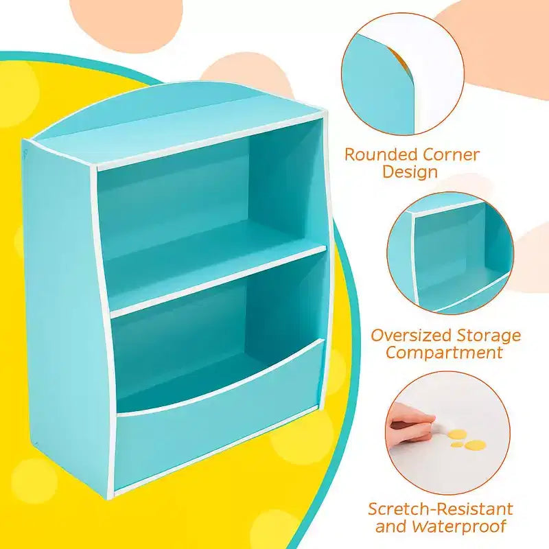 Étagère à livres pour enfants à 2 niveaux et rangement de livres, étagère à livres pour tout-petits, étagère et organisateur de livres avec bacs de rangement pour chambre de bébé, salle de jeux, salle de classe, bibliothèque, chambre à coucher