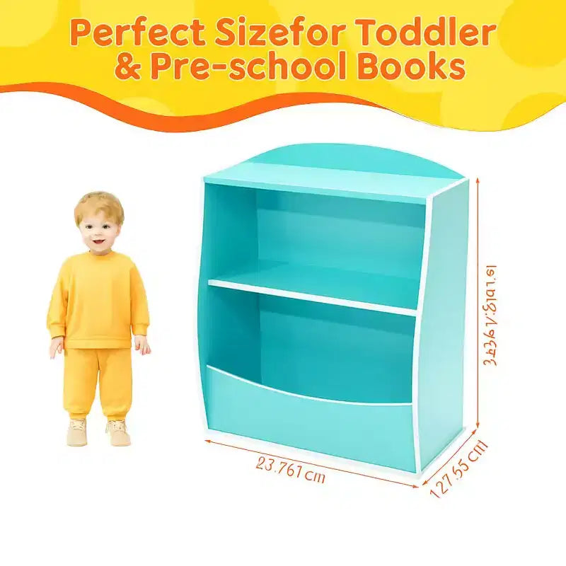 Étagère à livres pour enfants à 2 niveaux et rangement de livres, étagère à livres pour tout-petits, étagère et organisateur de livres avec bacs de rangement pour chambre de bébé, salle de jeux, salle de classe, bibliothèque, chambre à coucher