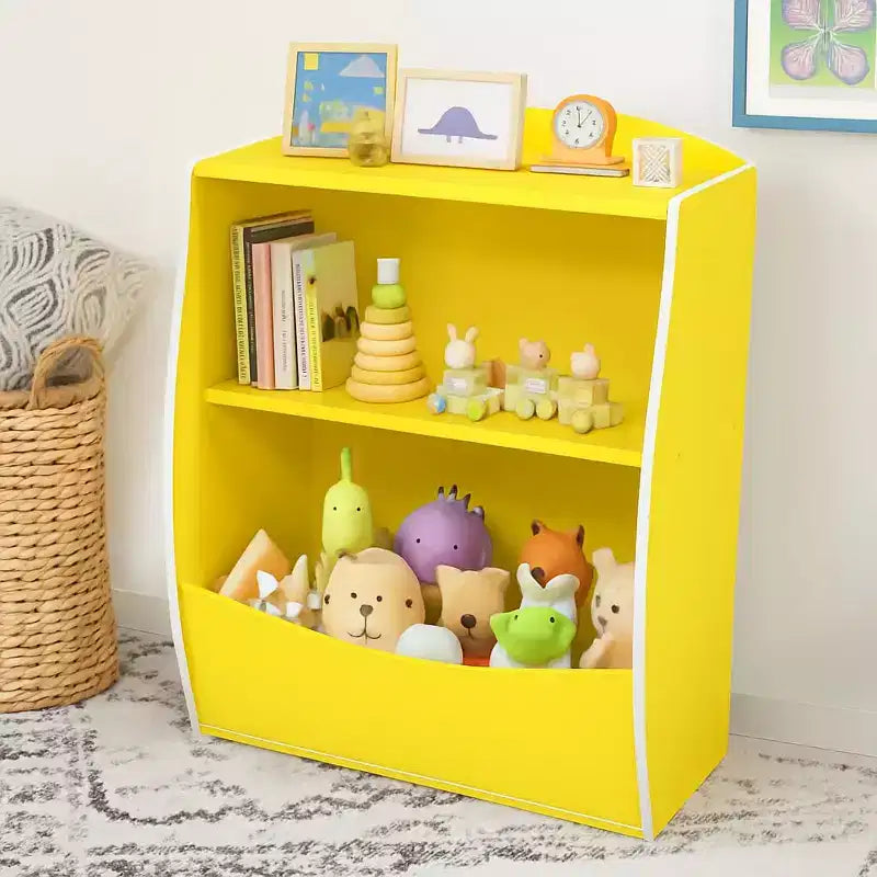 Étagère à livres pour enfants à 2 niveaux et rangement de livres, étagère à livres pour tout-petits, étagère et organisateur de livres avec bacs de rangement pour chambre de bébé, salle de jeux, salle de classe, bibliothèque, chambre à coucher