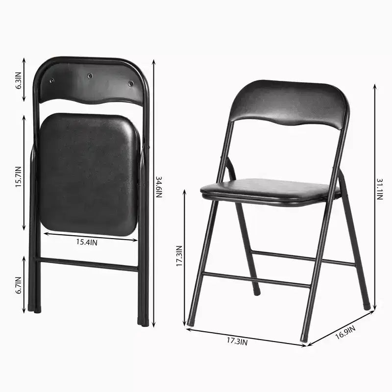 Ensemble table et 4 chaises pliantes FurnitureR 5 pièces – Table carrée portable avec 4 chaises rembourrées, ensemble repas ou jeu de cartes peu encombrant pour la maison, noir