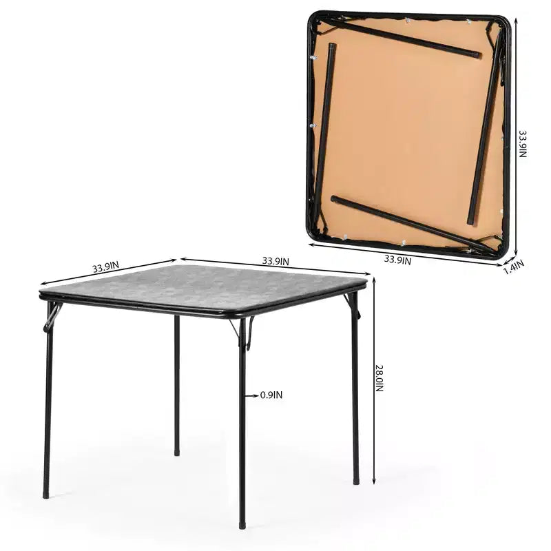 Ensemble table et 4 chaises pliantes FurnitureR 5 pièces – Table carrée portable avec 4 chaises rembourrées, ensemble repas ou jeu de cartes peu encombrant pour la maison, noir