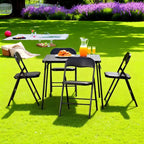 Ensemble table et 4 chaises pliantes FurnitureR 5 pièces – Table carrée portable avec 4 chaises rembourrées, ensemble repas ou jeu de cartes peu encombrant pour la maison, noir