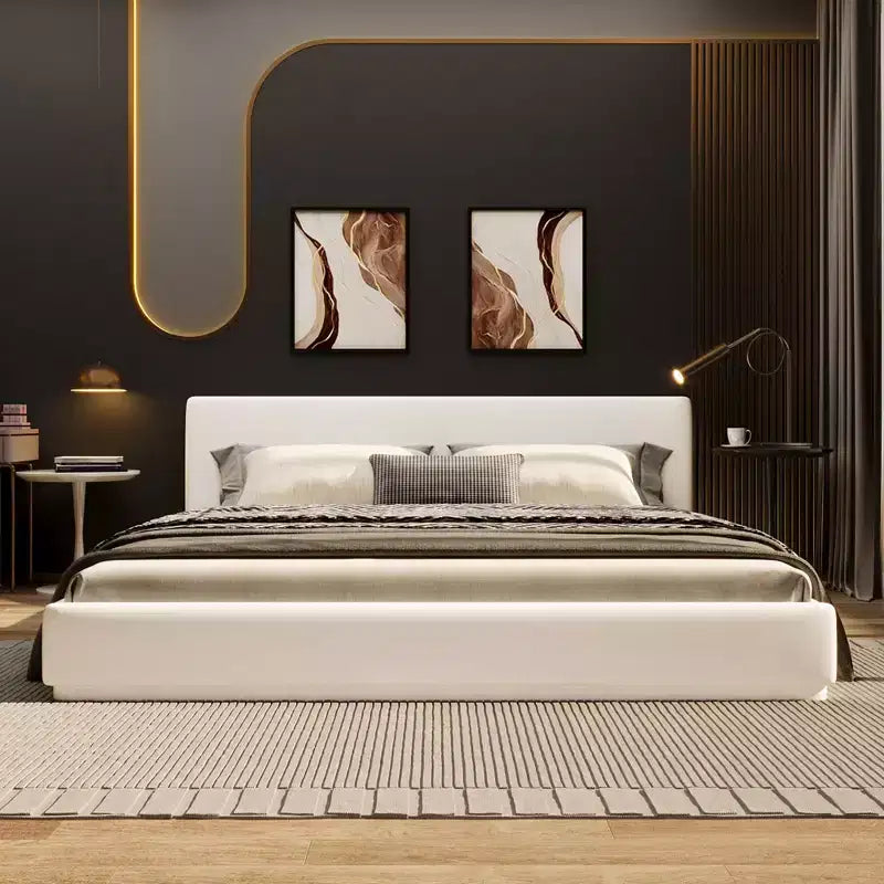 Okak Stylish Design Soft Fabric Bed Frame with Upholstered Headboard,Modern Minimalsit Master Bedroom Bed for You