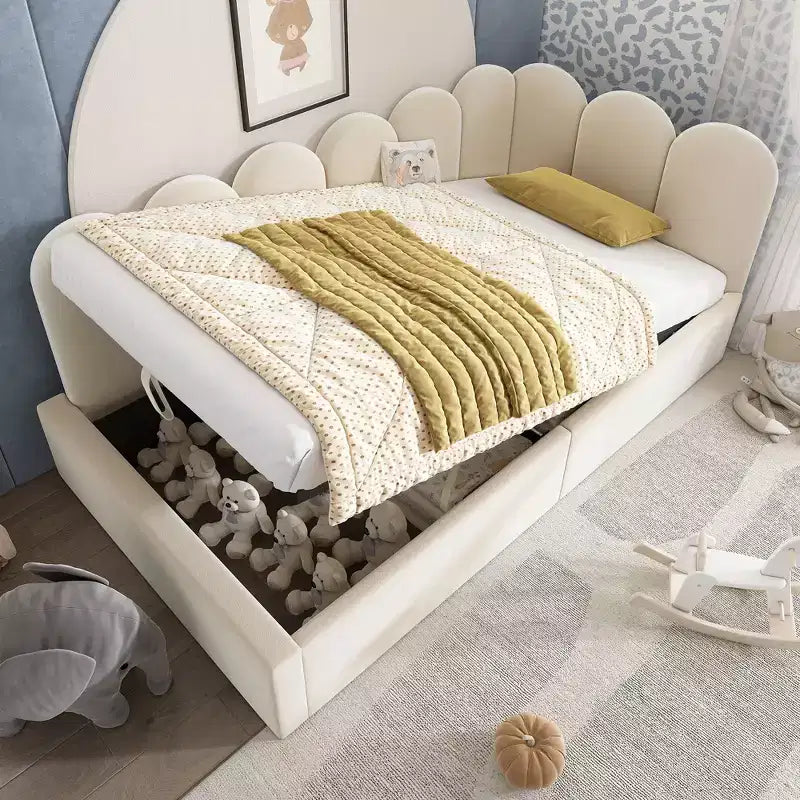 Lit de repos plateforme rembourré double Okak avec rangement hydraulique et cadre à lattes en métal, lit simple moderne pour chambre à coucher, chambre d'enfant