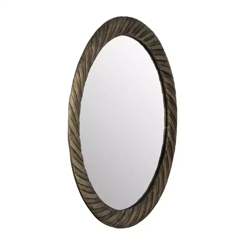 Miroir Mural Rond Moderne avec Cadre en Métal Texturé – Accent Décoratif pour la Maison, le Bureau, la Chambre ou le Salon – Bronze & Cuivre 29