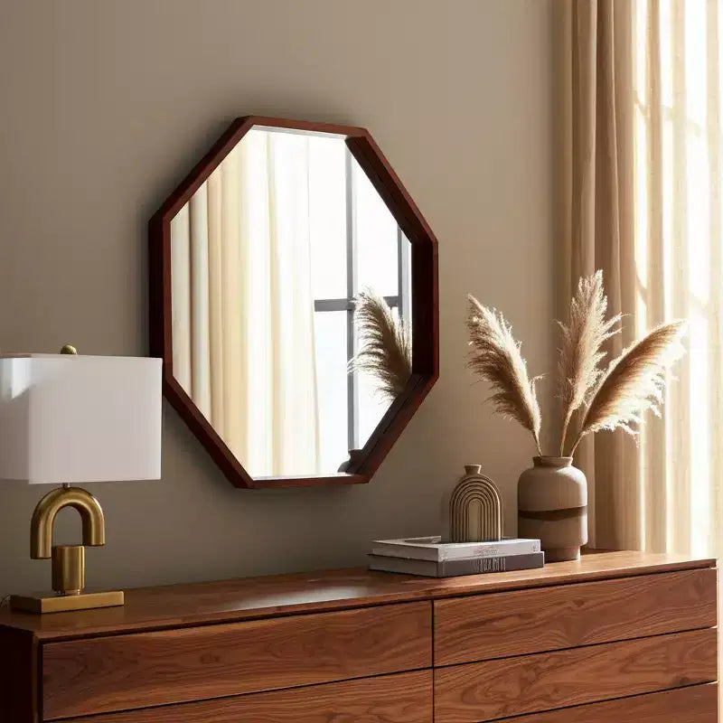 Miroir Mural Cadre Bois Moderne - Octogonal 30 - Décoration Maison, Bureau, Chambre ou Salon