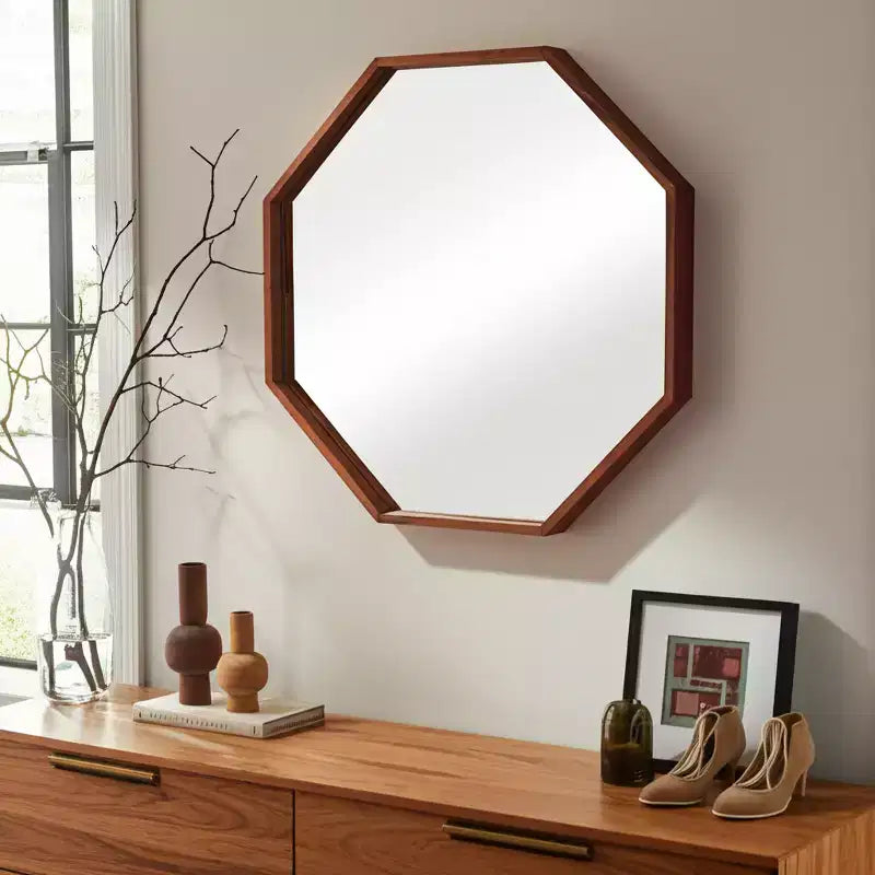 Miroir Mural Cadre Bois Moderne - Octogonal 30 - Décoration Maison, Bureau, Chambre ou Salon