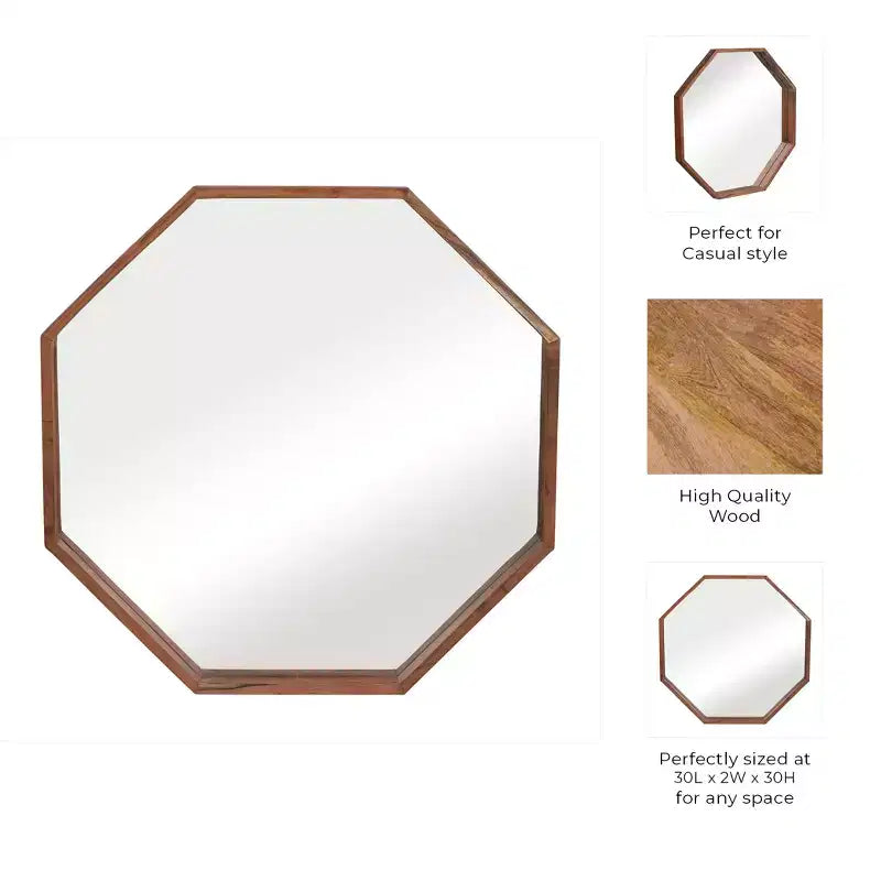 Miroir Mural Cadre Bois Moderne - Octogonal 30 - Décoration Maison, Bureau, Chambre ou Salon