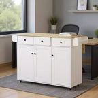 Chariot de cuisine mobile FurnitureR avec abattant pliant, meuble de rangement de cuisine de 115 cm de large sur roulettes, table de préparation roulante peu encombrante, blanc