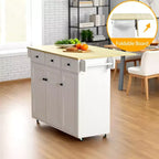 Chariot de cuisine mobile FurnitureR avec abattant pliant, meuble de rangement de cuisine de 115 cm de large sur roulettes, table de préparation roulante peu encombrante, blanc