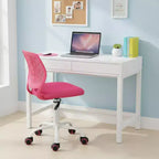 FurnitureR Study Desk Chair Armless Cute, Ergonomic Small Swivel Adjustable Rolling Lightweight Task Chair with Wheels, Hot Pink