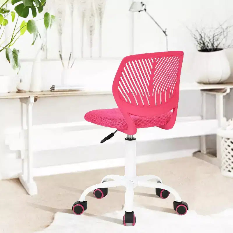 Chaise de bureau sans accoudoirs FurnitureR, mignonne, ergonomique, petite chaise de bureau pivotante et réglable avec roulettes, rose vif