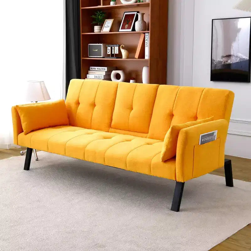 Canapé-lit multifonction MAYEERTY 70 pouces en coton avec porte-gobelet et rangement latéral pour salon ou chambre, jaune