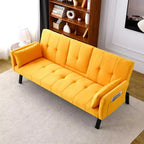 Canapé-lit multifonction MAYEERTY 70 pouces en coton avec porte-gobelet et rangement latéral pour salon ou chambre, jaune