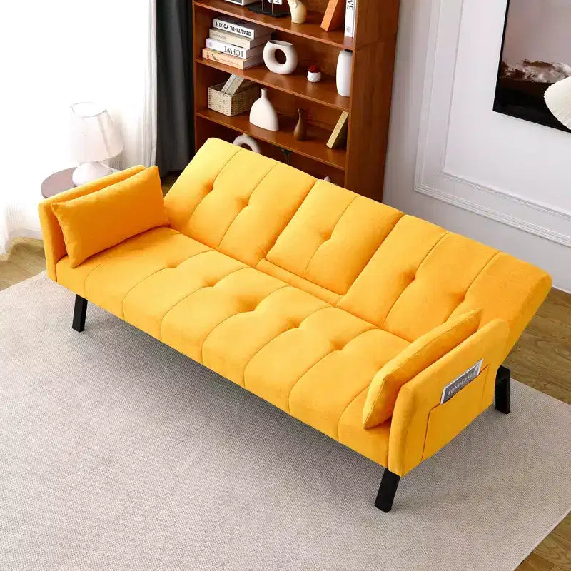 Canapé-lit multifonction MAYEERTY 70 pouces en coton avec porte-gobelet et rangement latéral pour salon ou chambre, jaune