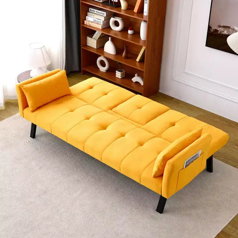 Canapé-lit multifonction MAYEERTY 70 pouces en coton avec porte-gobelet et rangement latéral pour salon ou chambre, jaune