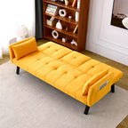 Canapé-lit multifonction MAYEERTY 70 pouces en coton avec porte-gobelet et rangement latéral pour salon ou chambre, jaune