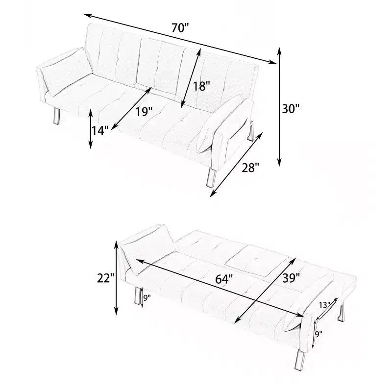 Canapé-lit multifonction MAYEERTY 70 pouces en coton avec porte-gobelet et rangement latéral pour salon ou chambre, jaune