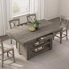 Îlot de cuisine de 60 pouces avec rangement, table îlot fixe de style ferme à 4 niveaux avec grand plan de travail pour la cuisine, la salle à manger, le salon