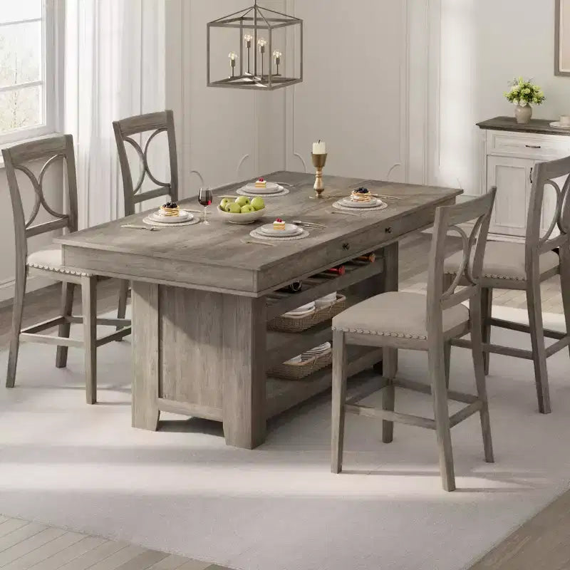 Îlot de cuisine de 60 pouces avec rangement, table îlot fixe de style ferme à 4 niveaux avec grand plan de travail pour la cuisine, la salle à manger, le salon