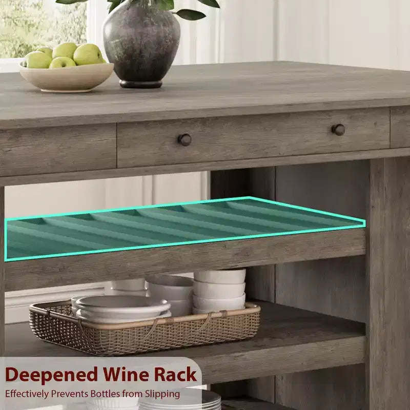 Îlot de cuisine de 60 pouces avec rangement, table îlot fixe de style ferme à 4 niveaux avec grand plan de travail pour la cuisine, la salle à manger, le salon