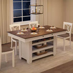 Îlot de cuisine de 60 pouces avec rangement, table îlot fixe de style ferme à 4 niveaux avec grand plan de travail pour la cuisine, la salle à manger, le salon