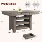 Îlot de cuisine de 60 pouces avec rangement, table îlot fixe de style ferme à 4 niveaux avec grand plan de travail pour la cuisine, la salle à manger, le salon
