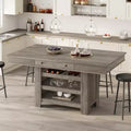 Îlot de cuisine de 60 pouces avec rangement, table îlot fixe de style ferme à 4 niveaux avec grand plan de travail pour la cuisine, la salle à manger, le salon