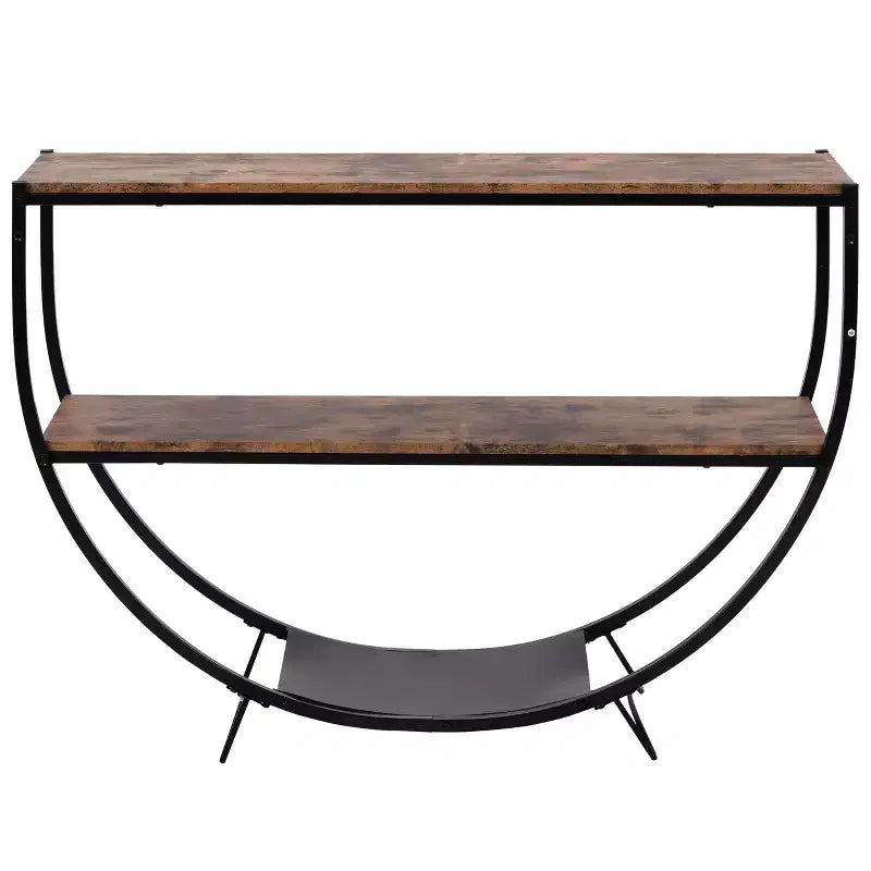 Console demi-lune industrielle, table de canapé à 3 étagères ouvertes (pour entrée/salon/bureau)